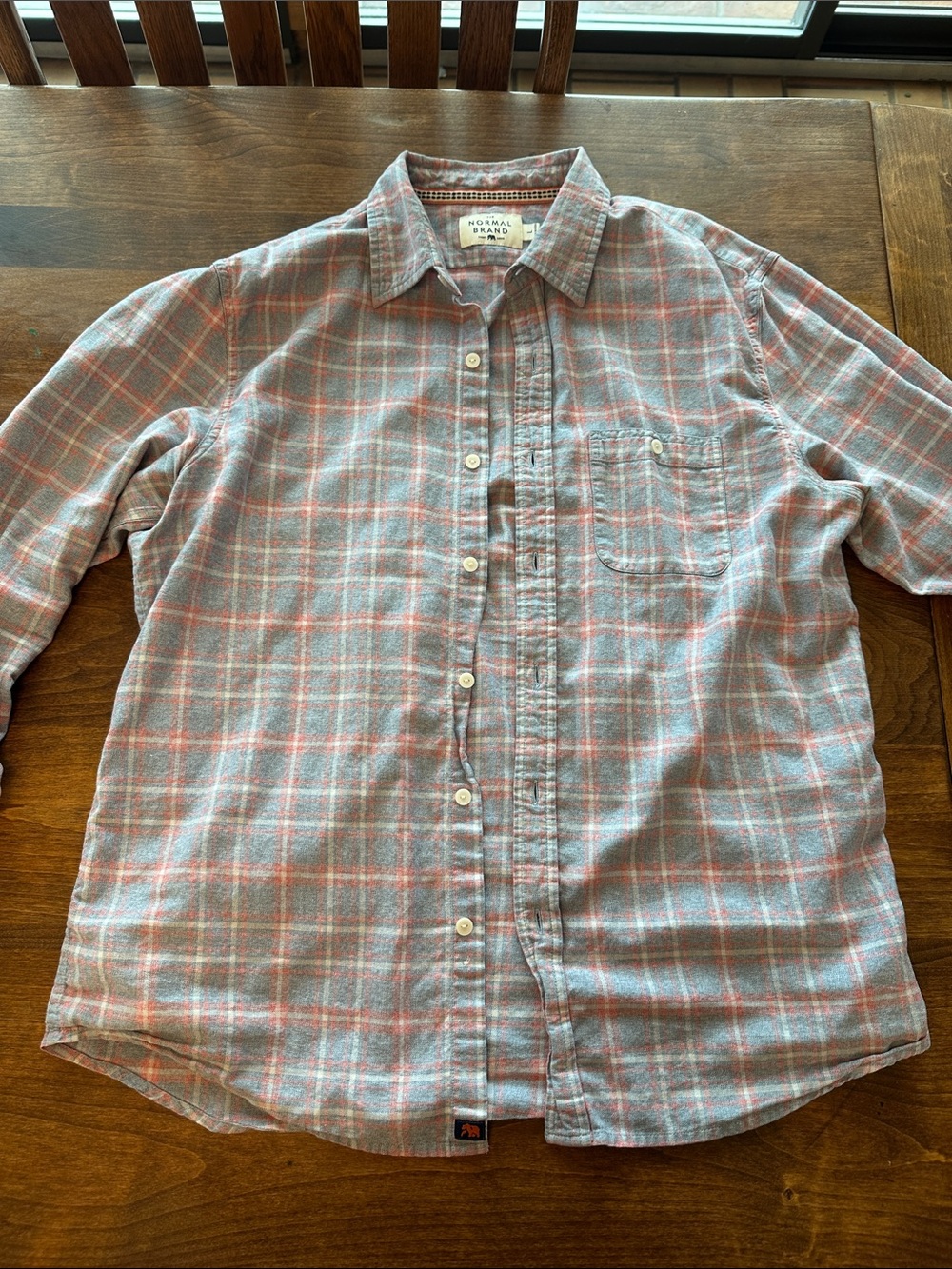 The Normal Brand Blue and Coral Plaid Button-Down Shirt